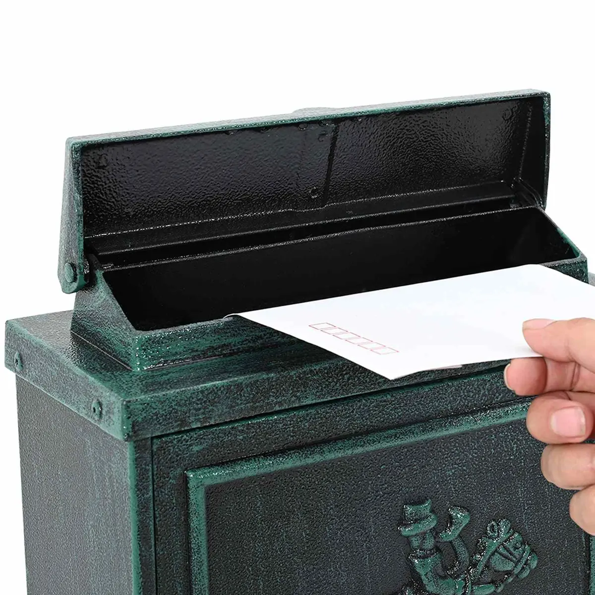 Wall Mounted Mailbox Cast Aluminum Green Vintage Outdoor Front Door