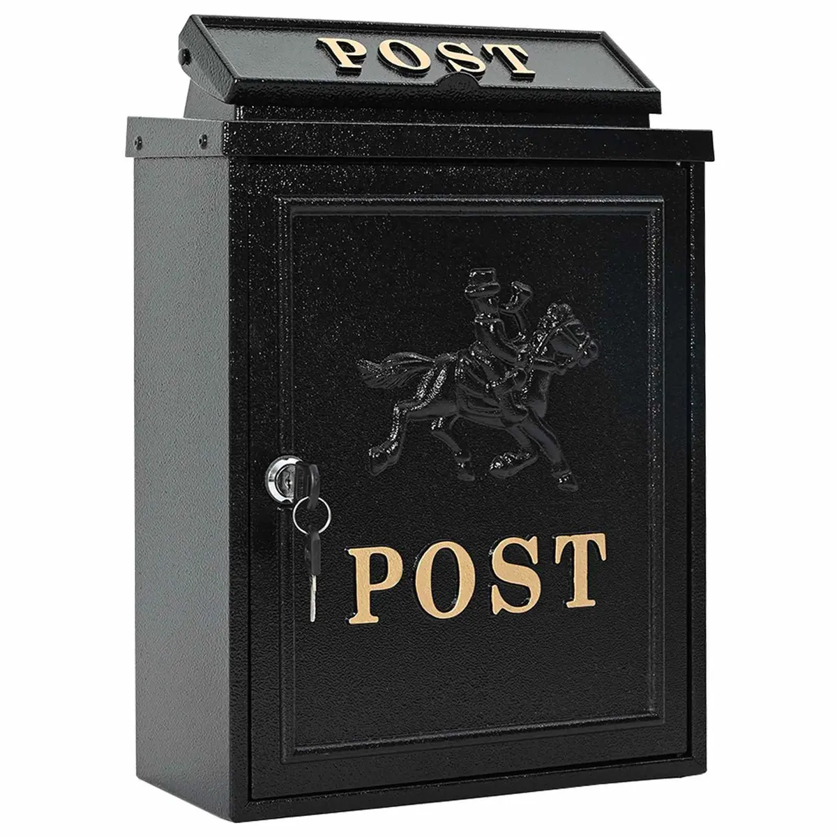 Vintage Wall Mounted Mailbox Black Durable Cast Aluminum Outdoor Letter Box 29x13x41cm