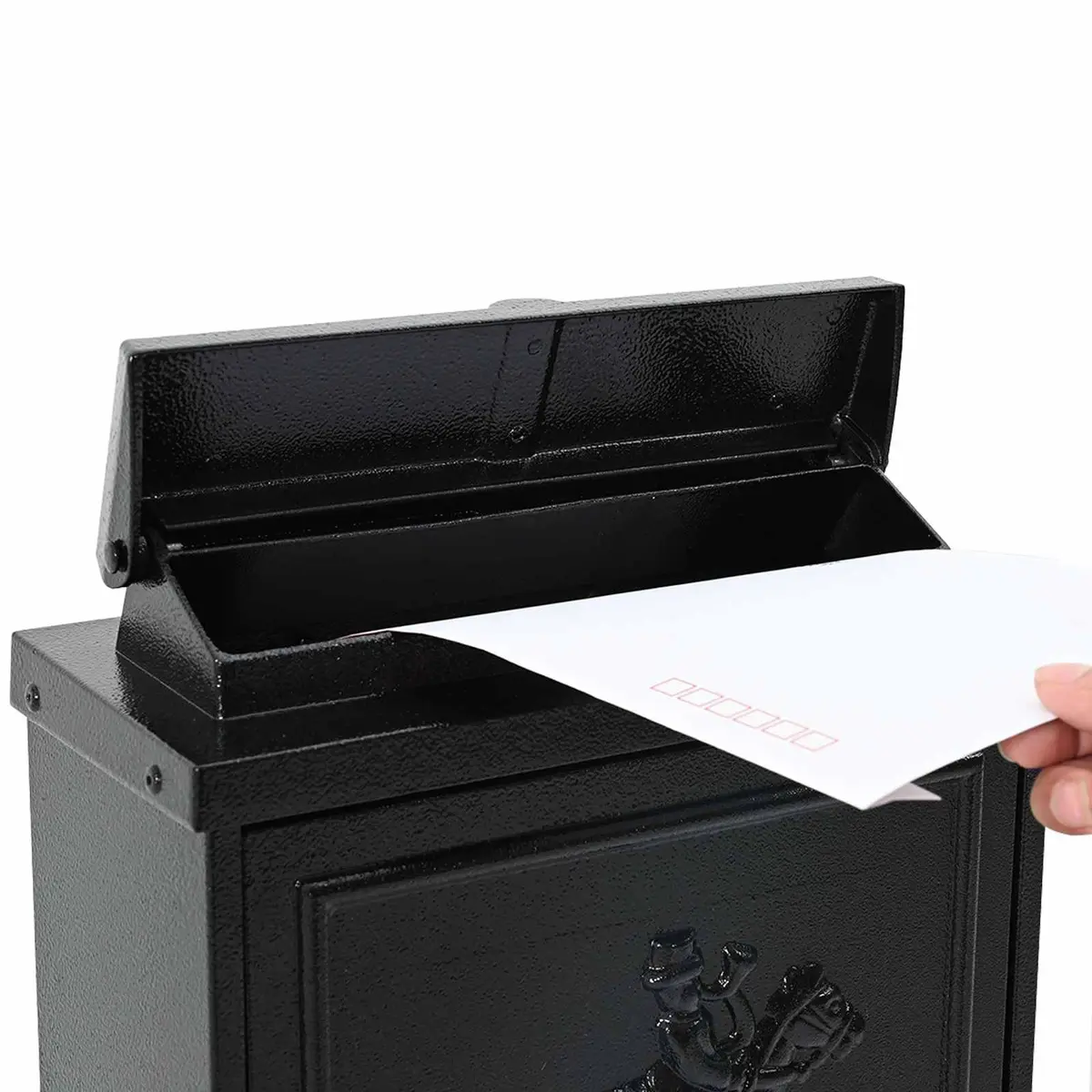 Vintage Wall Mounted Mailbox Black Durable Cast Aluminum Outdoor Letter Box 29x13x41cm