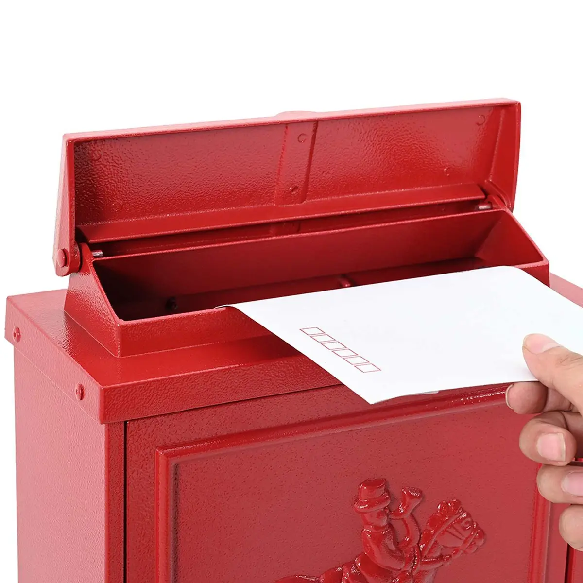 Wall Mounted Mailbox Vintage Style Outdoor Red Cast Aluminum Mail Storage 29x13x41cm