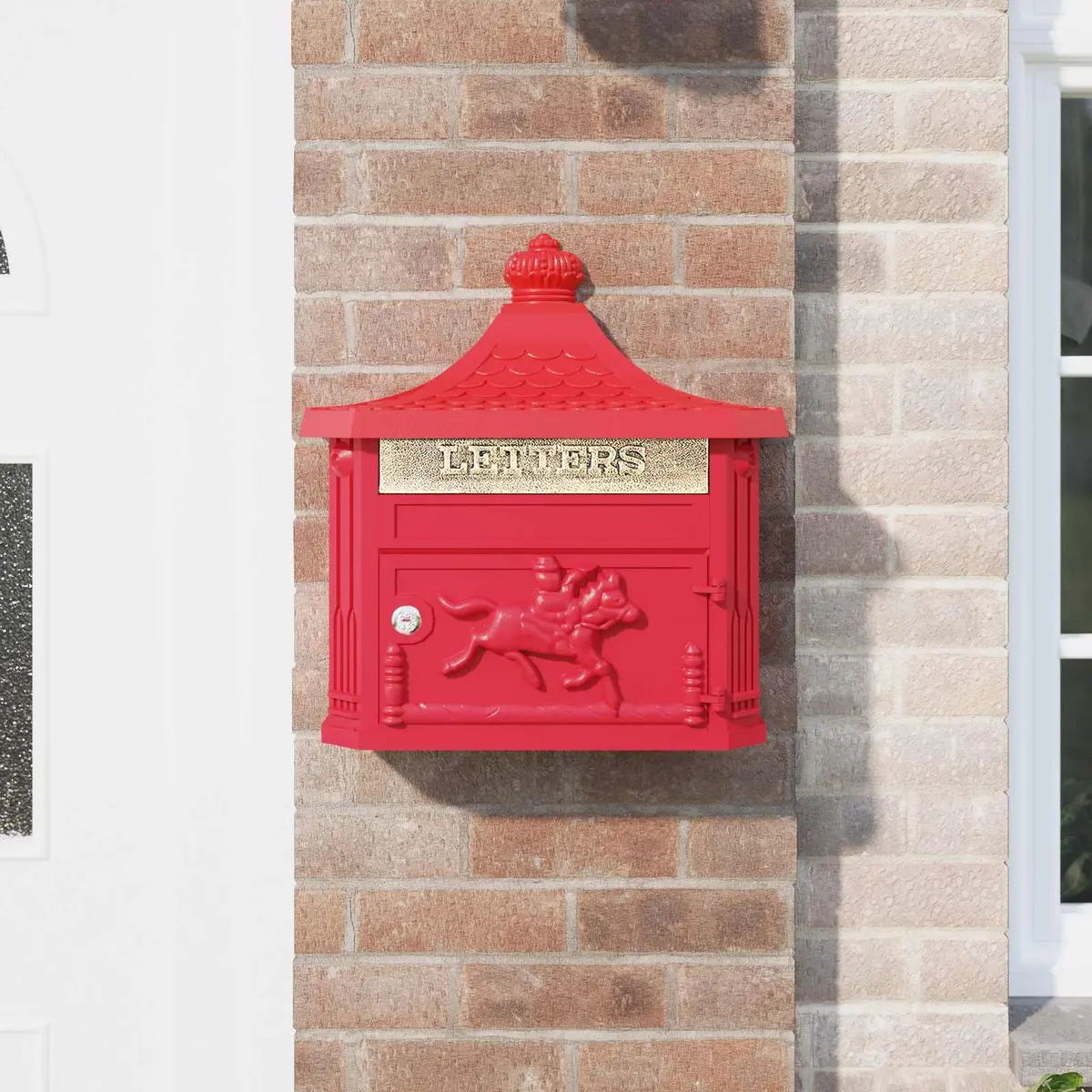 Wall Mounted Mailbox Red Vintage Retro Post Letter Box Garden Outdoor Decor