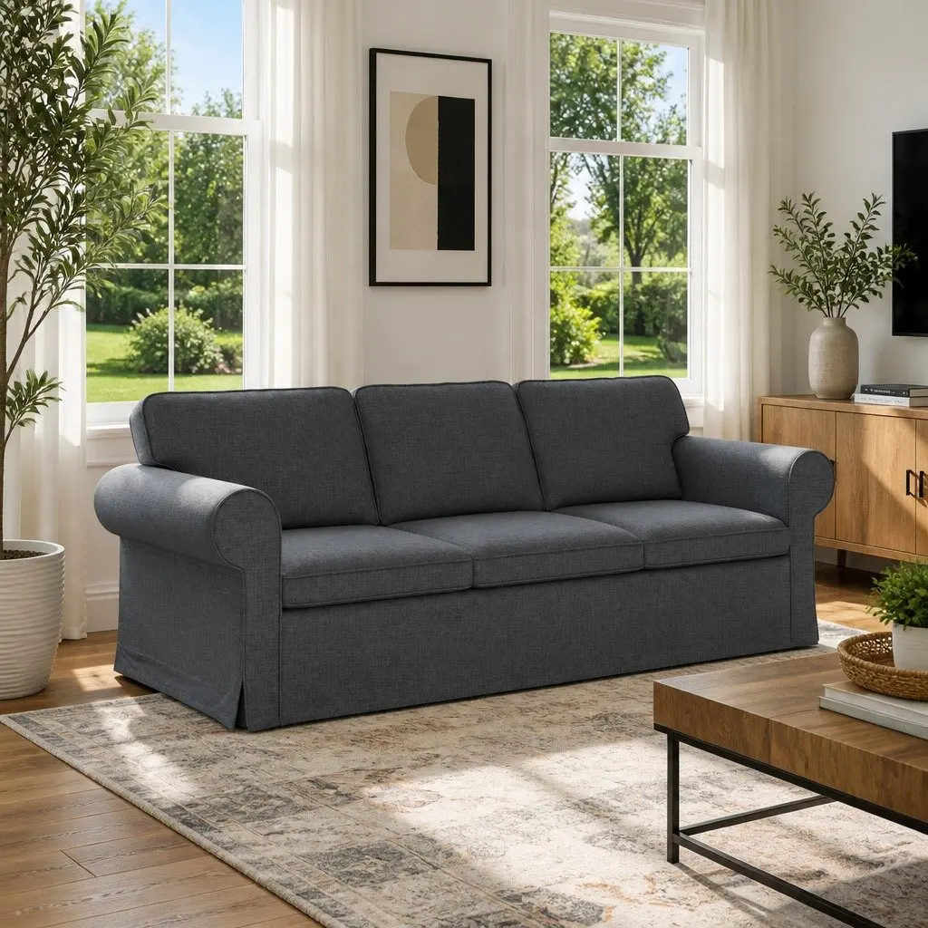 Modular Sofa Metal Frame Dark Grey 215x82x80cm