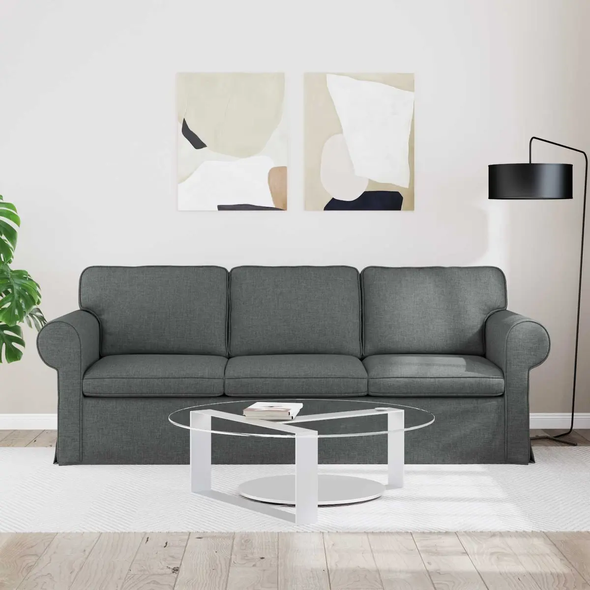 Modular Sofa Metal Frame Dark Grey 215x82x80cm