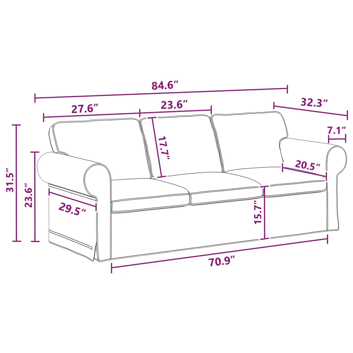 Modular Sofa Metal Frame Dark Grey 215x82x80cm