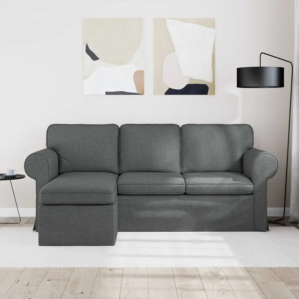 Dark Grey Fabric Sofa Modern Living Room Couch 195cm Wide Comfortable Seating