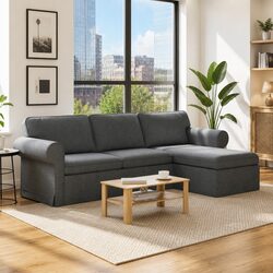 Versatile Dark Grey Fabric Sofa for Living Spaces 245x138x80cm