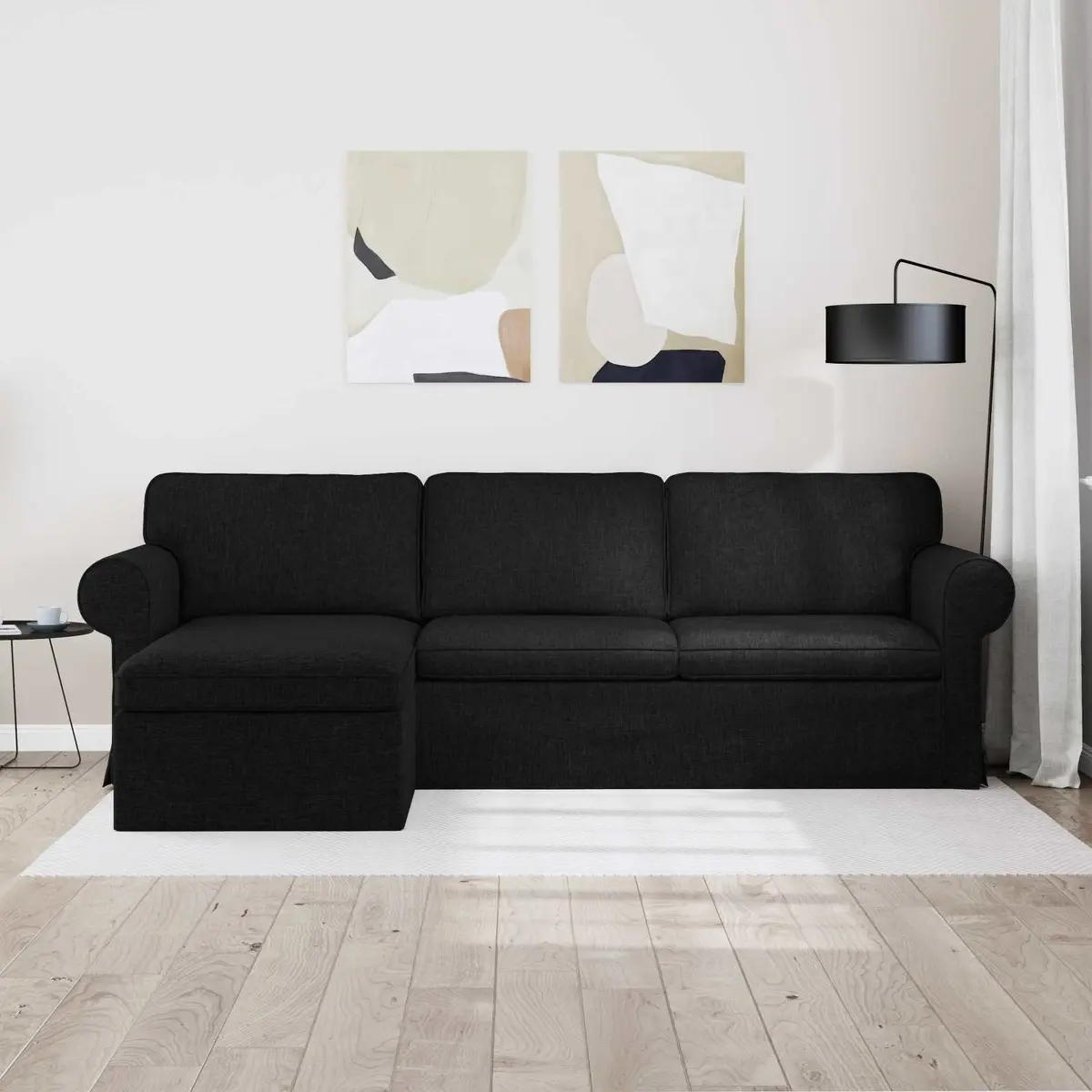 Fabric Sofa Metal Frame 245 x 138 x 80 cm Black Modern Living Room Furniture