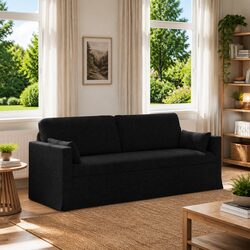 Black Fabric Sofa 198 x 78 x 80 cm Modular Lounge Couch Living Room Seating