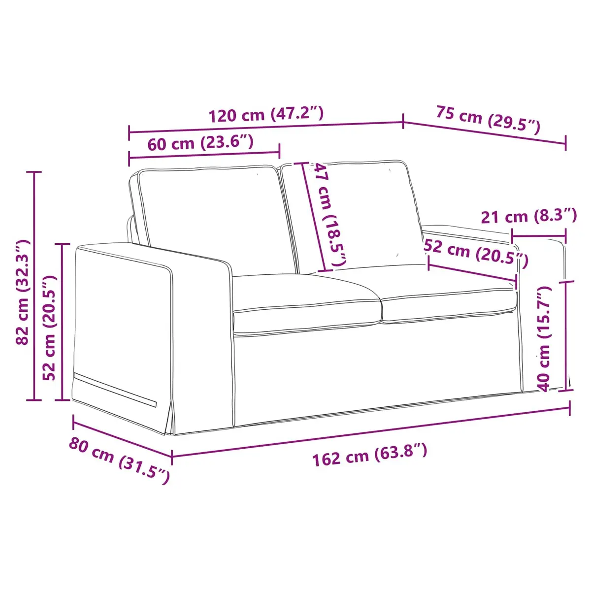 Modular Sectional Sofa Metal Frame 162x80x82cm Grey