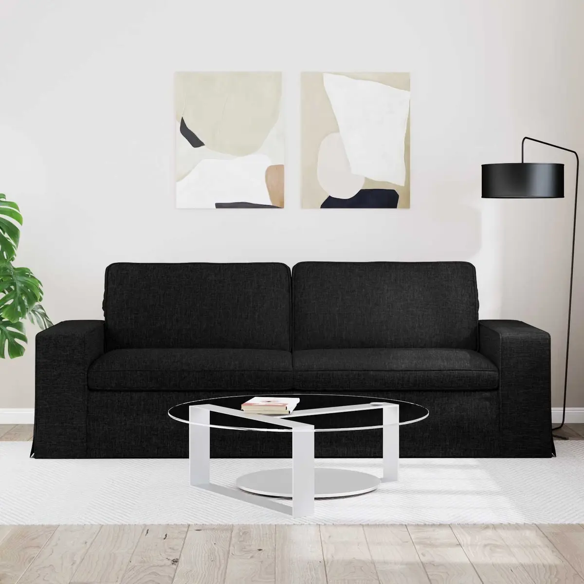 Modular Sofa Black 222x80x82cm Contemporary Living Room Sectional Lounge Seating
