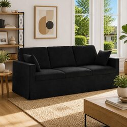 Black Velvet Sofa Modern Lounge Seating Living Room Bedroom Furniture 198cm