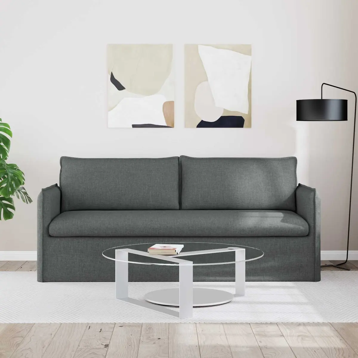 Modern Grey Fabric Sofa Modular Lounge Seating Rectangular Couch Living Room