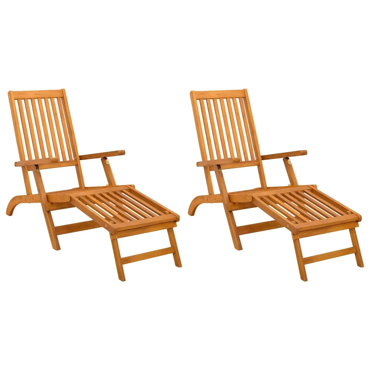 Reclining Sun Lounger Acacia Wood Folding Chair Outdoor Garden Patio 2 Piece Brown