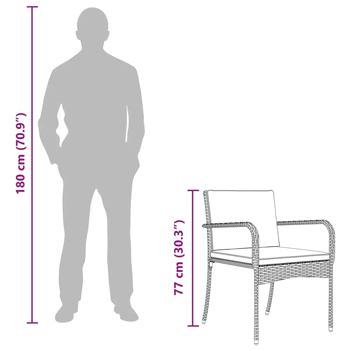 Garden Bistro Set Poly Rattan Powder Coated Steel 3 Piece Grey with Cushions