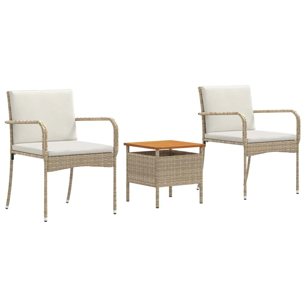 Outdoor Garden Furniture Set Steel Frame Poly Rattan Cushioned Seating with Acacia Wood Table