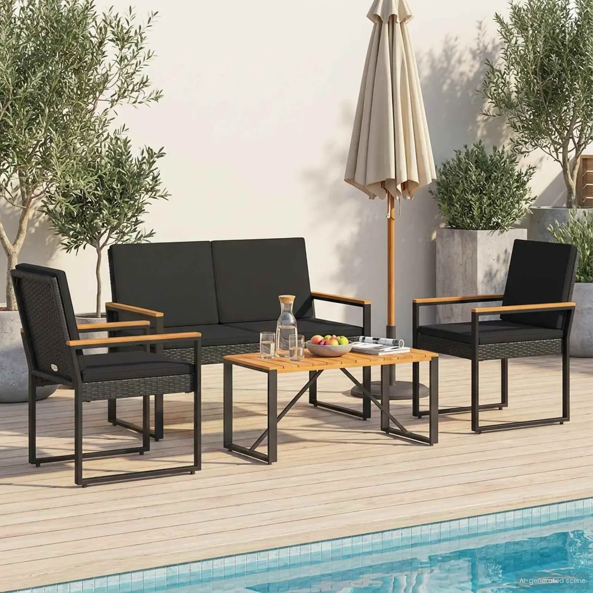 Outdoor Furniture Set Poly Rattan Black 4 Piece Garden Patio Lounge Dining