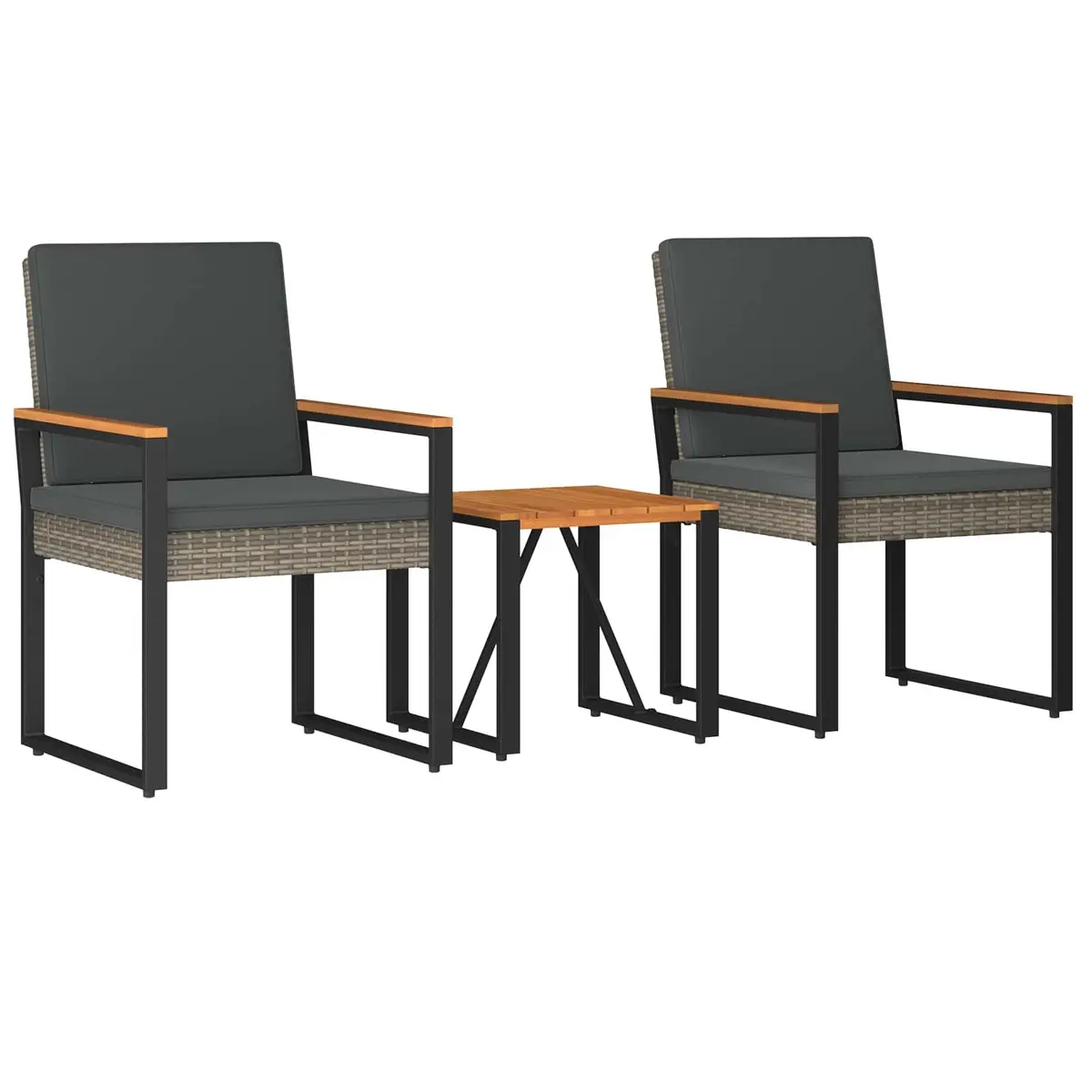 Outdoor Furniture Set 3 Pcs Grey Poly Rattan Garden Patio Lounge Chairs Table