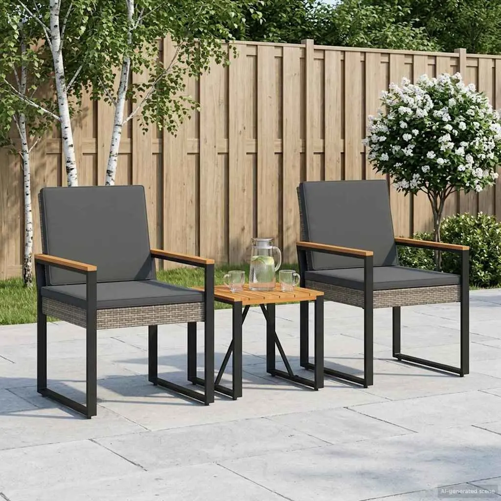 Outdoor Furniture Set 3 Pcs Grey Poly Rattan Garden Patio Lounge Chairs Table