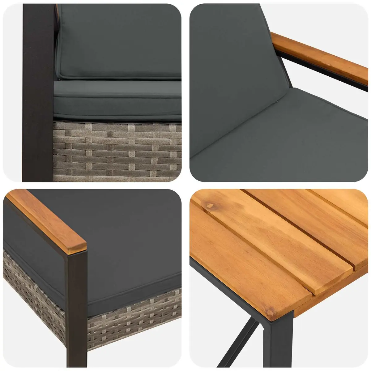 Outdoor Furniture Set 3 Pcs Grey Poly Rattan Garden Patio Lounge Chairs Table