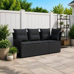 Outdoor Sectional Sofa 2-Piece Armrest Corner Modular Garden Black Patio Seating