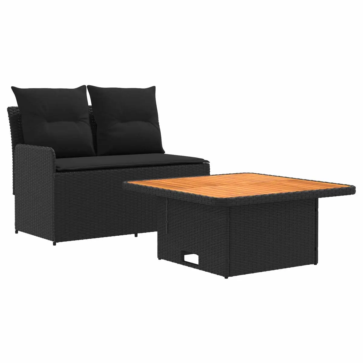 Outdoor Sectional Sofa Poly Rattan 2-Piece Set with Lift-Up Table Black