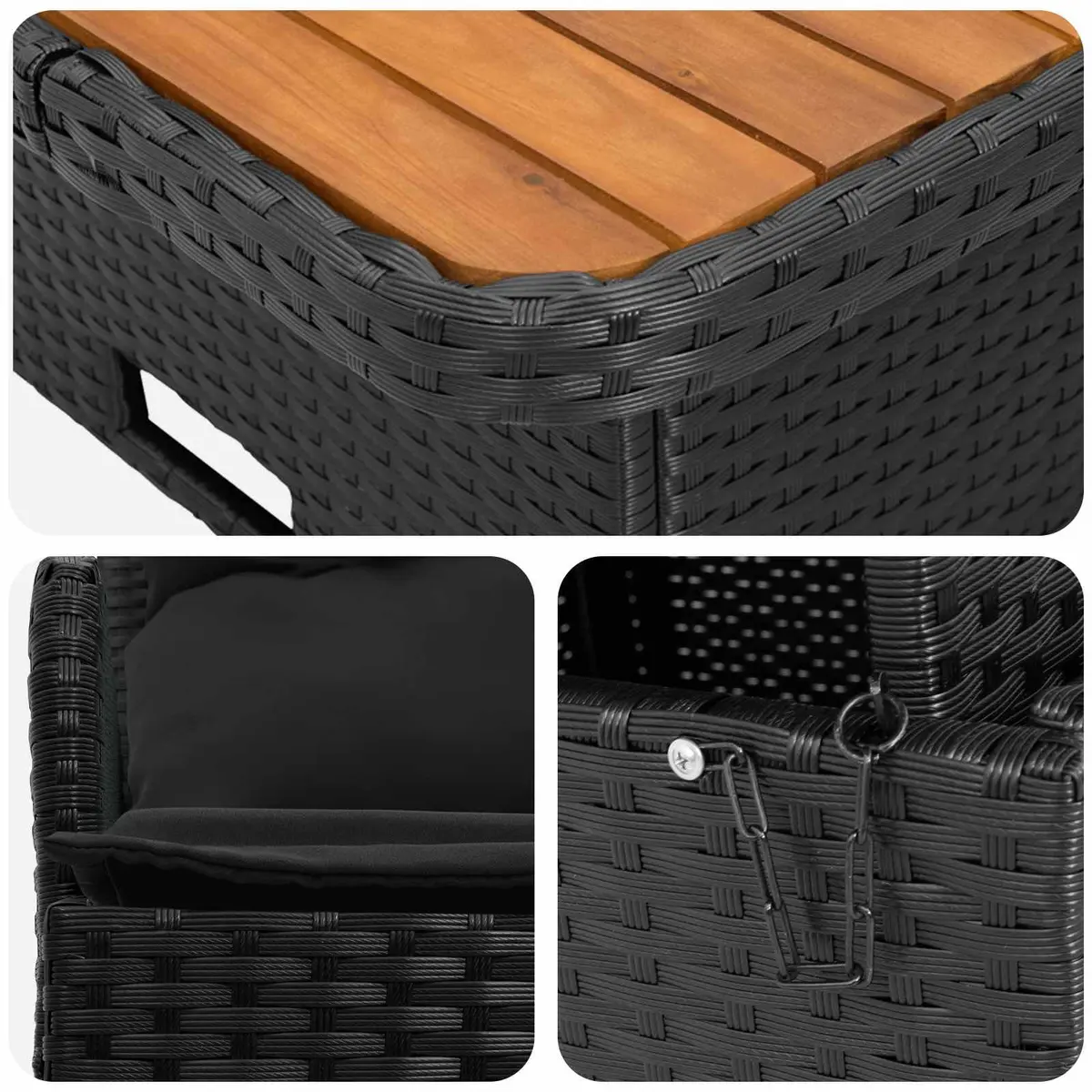 Outdoor Sectional Sofa Poly Rattan 2-Piece Set with Lift-Up Table Black