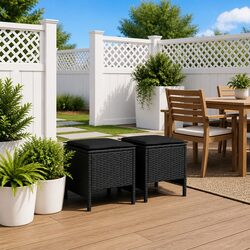 Garden Footstool Outdoor Indoor Seating Ottoman Patio Lounge Rattan Black