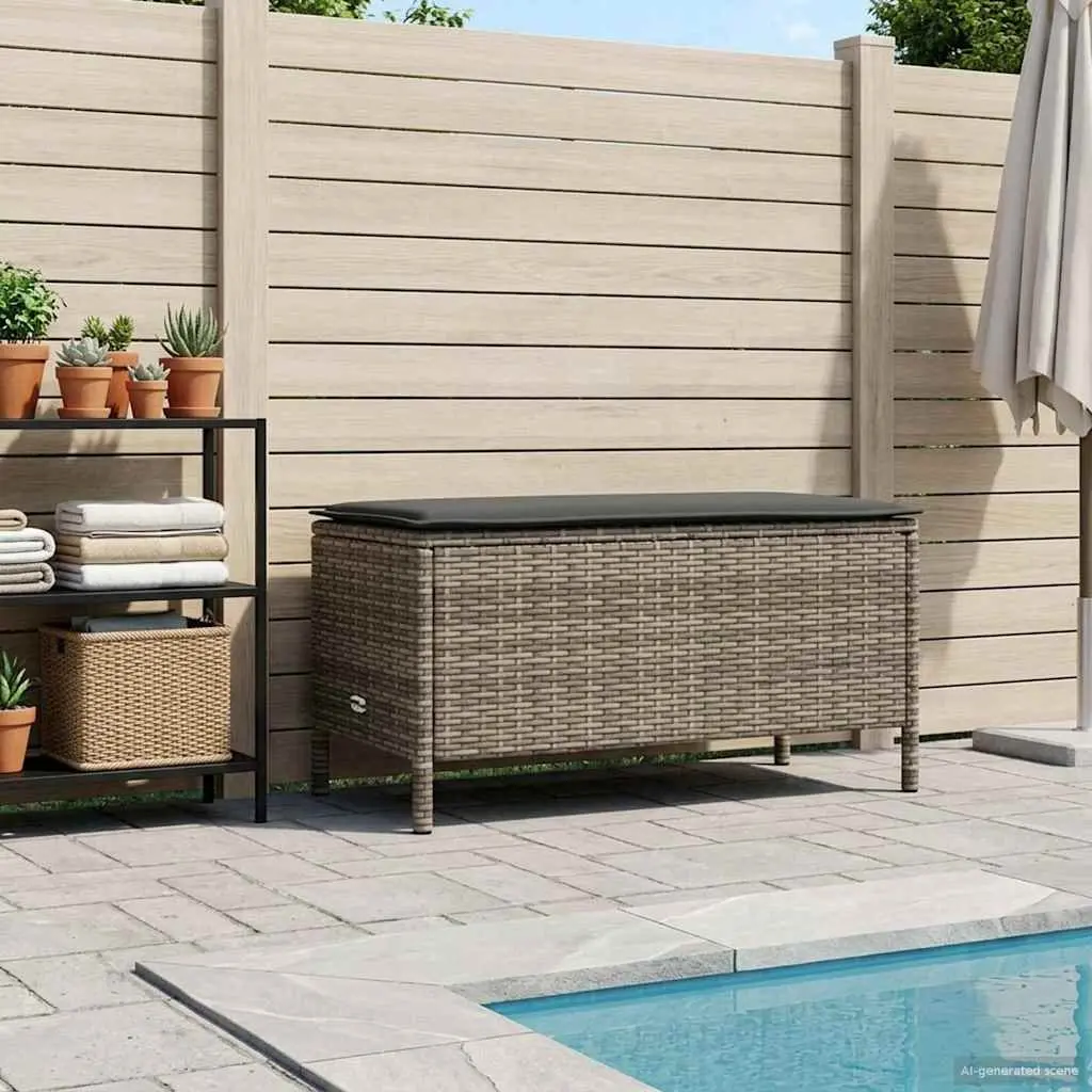 Footstool Ottoman Poly Rattan Grey Cushion 80 x 38 x 45 cm Outdoor Indoor Patio Seating