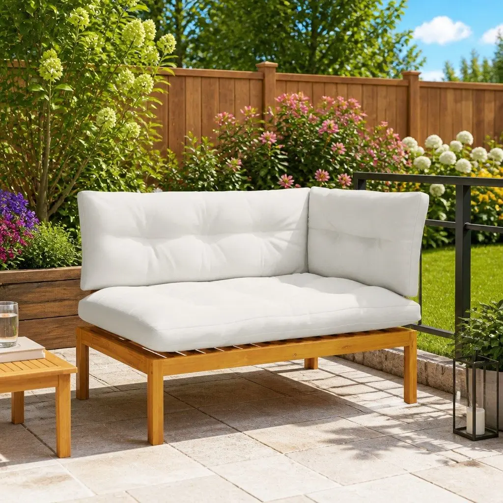 Corner Sofa Set Acacia Wood Outdoor Furniture Deep Brown with Bench Cushion