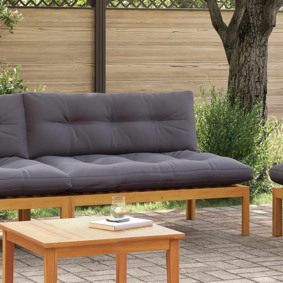 Middle Sofa Unit Outdoor Sectional Seating Acacia Wood Natural Dark Grey Garden