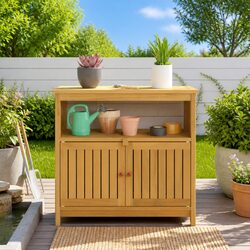 Garden Console Table Rectangular Outdoor Indoor Storage Shelves Light Acacia