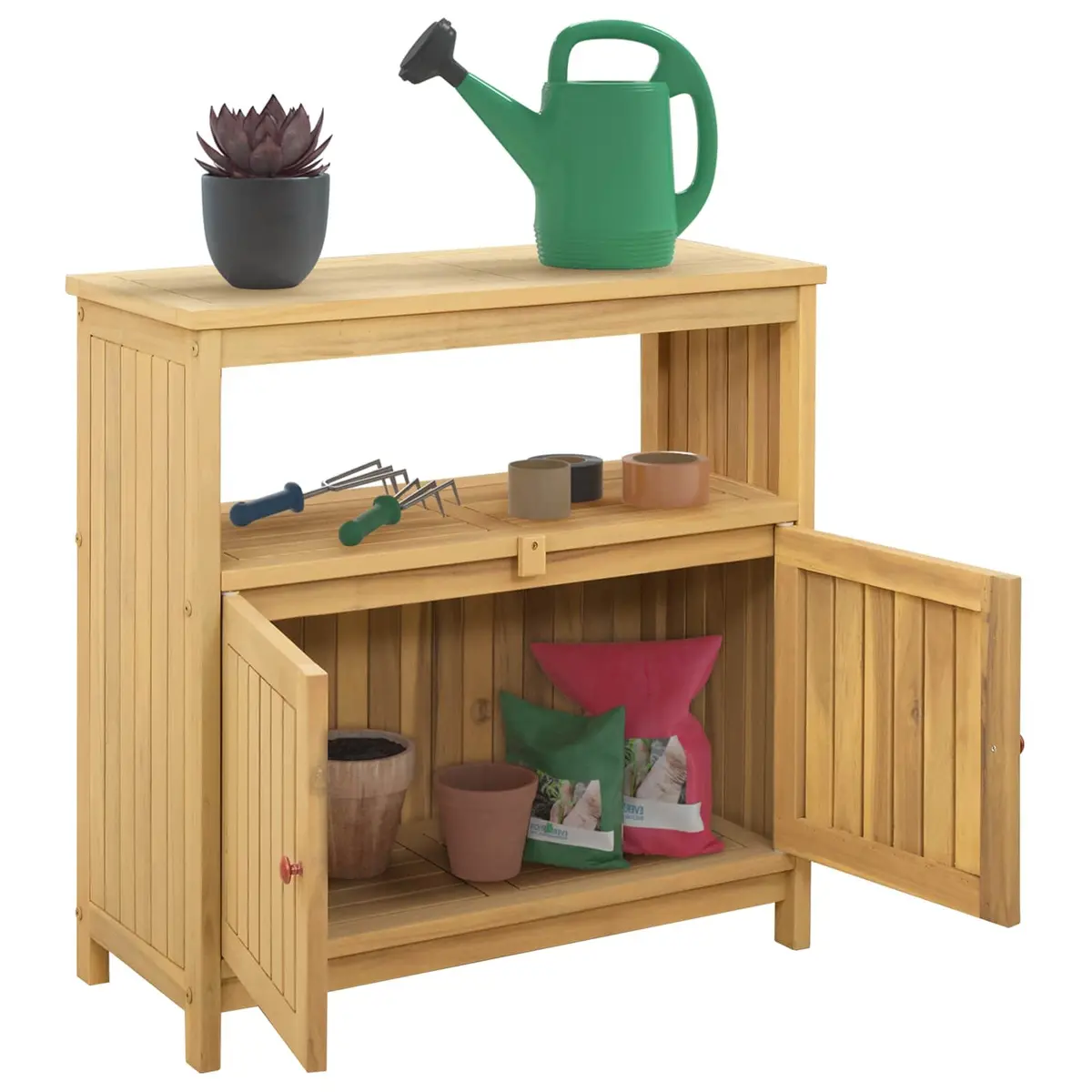 Rectangular Garden Console Table Light Acacia Solid Wood Indoor Outdoor Storage Shelves 80x35x75cm