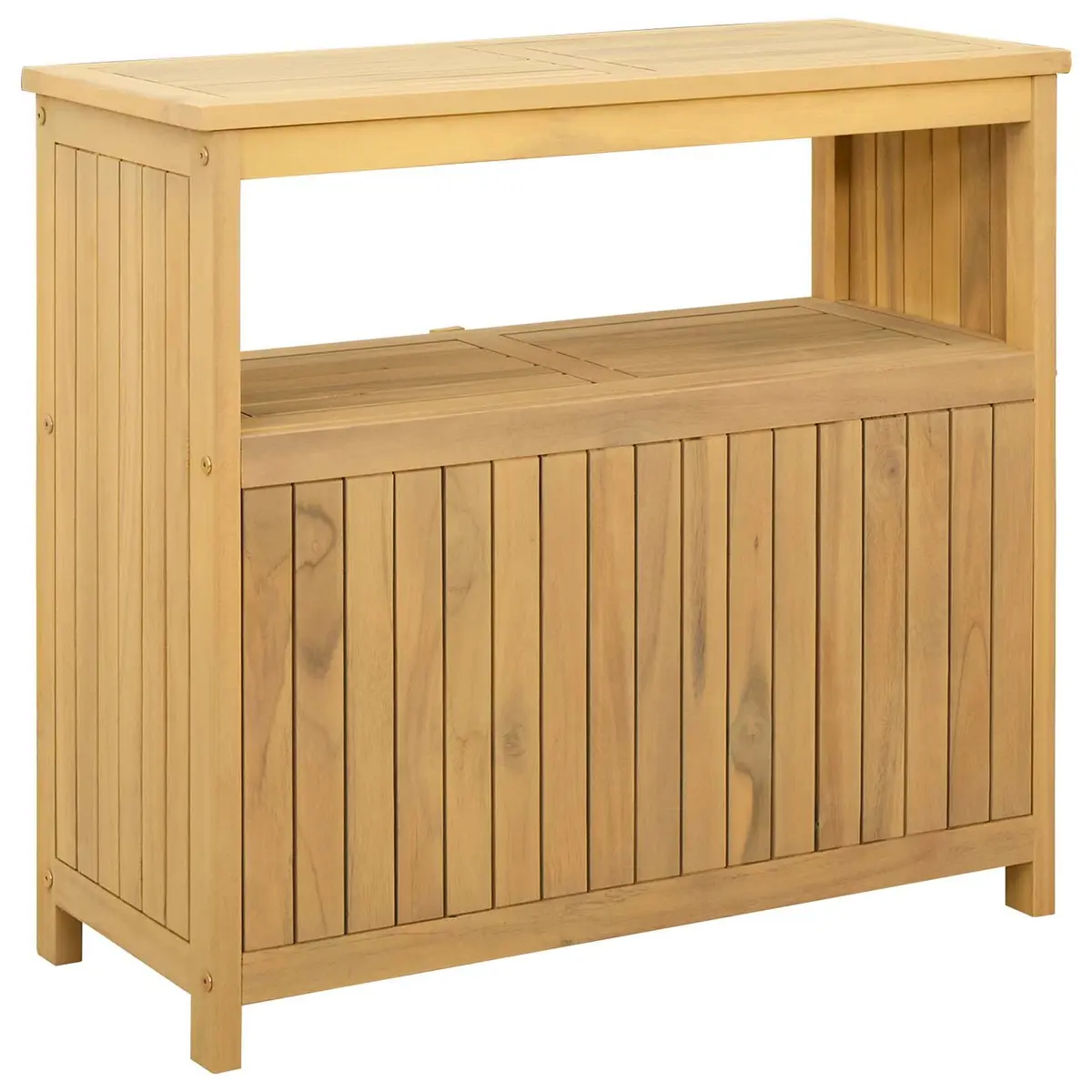 Rectangular Garden Console Table Light Acacia Solid Wood Indoor Outdoor Storage Shelves 80x35x75cm