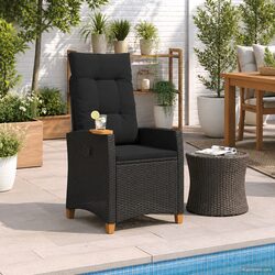 Outdoor Reclining Chair with Integrated Tea Table Black Garden Lounge Seat