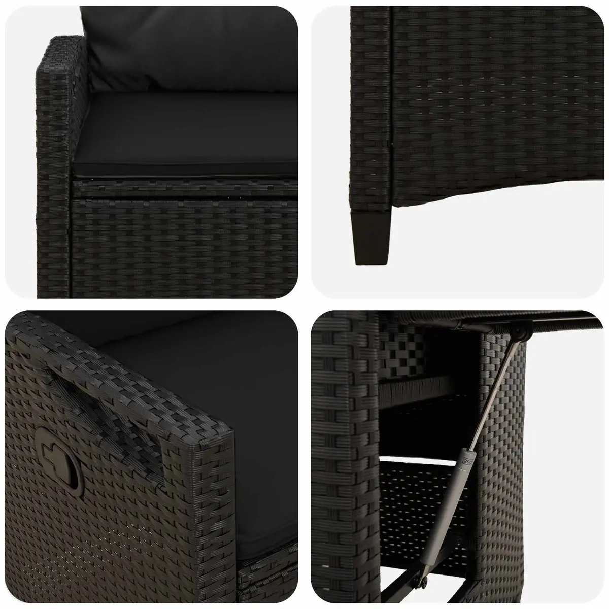 Reclining Garden Chair Poly Rattan Adjustable Backrest with Fold-Out Table Black
