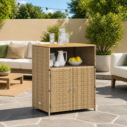 Versatile Beige Rattan Cabinet for Home and Garden Use
