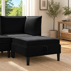 Versatile Black Velvet Stool for Organized Living Rooms