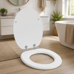 Soft-Close Toilet Seat White MDF Board 44 x 38 cm Bathroom Fixture Upgrade