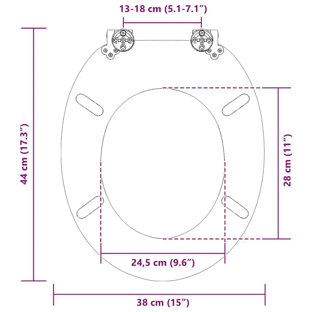 Toilet Seat MDF Construction Soft-Close Mechanism Blue White 44 x 38 cm
