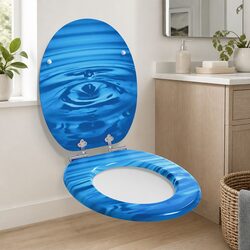 Soft-Close Toilet Seat Blue MDF Board 44 x 38 cm Bathroom Fixture Drop Lid