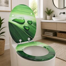 Soft-Close Toilet Seat Green MDF Board Drop 44 x 38 cm Bathroom Fixture