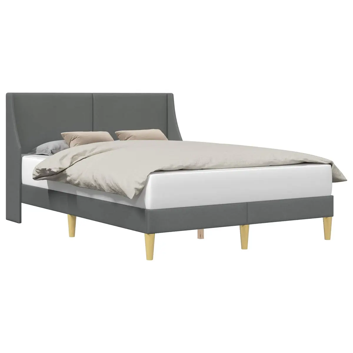 Bed Frame Fixed Slatted Frame Dark Grey Fabric Headboard Rectangular Modern Bedroom Furniture