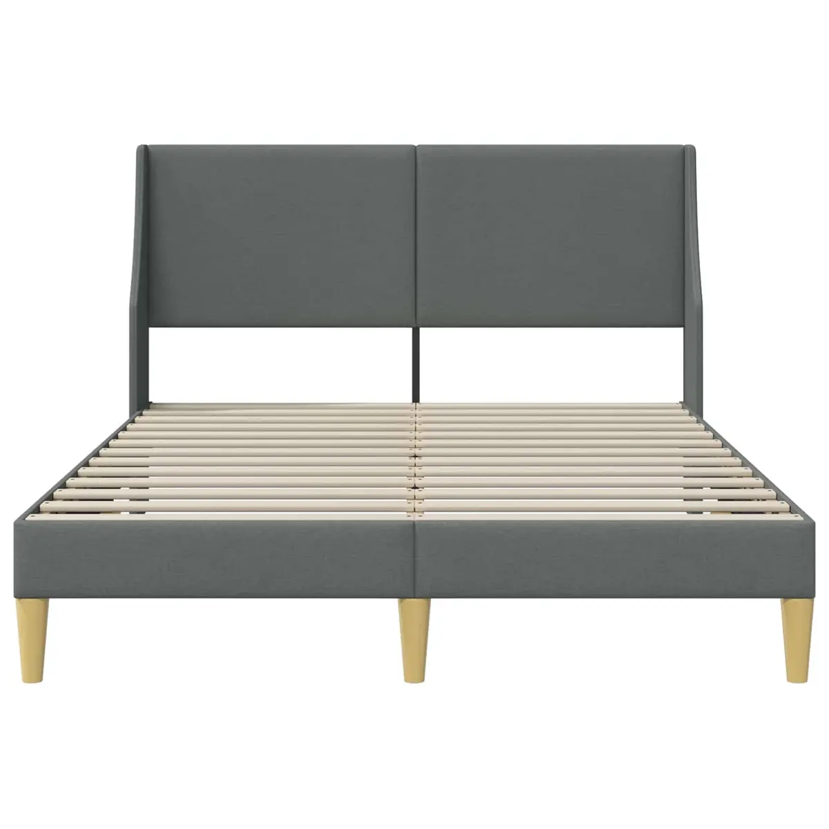 Bed Frame Fixed Slatted Frame Dark Grey Fabric Headboard Rectangular Modern Bedroom Furniture
