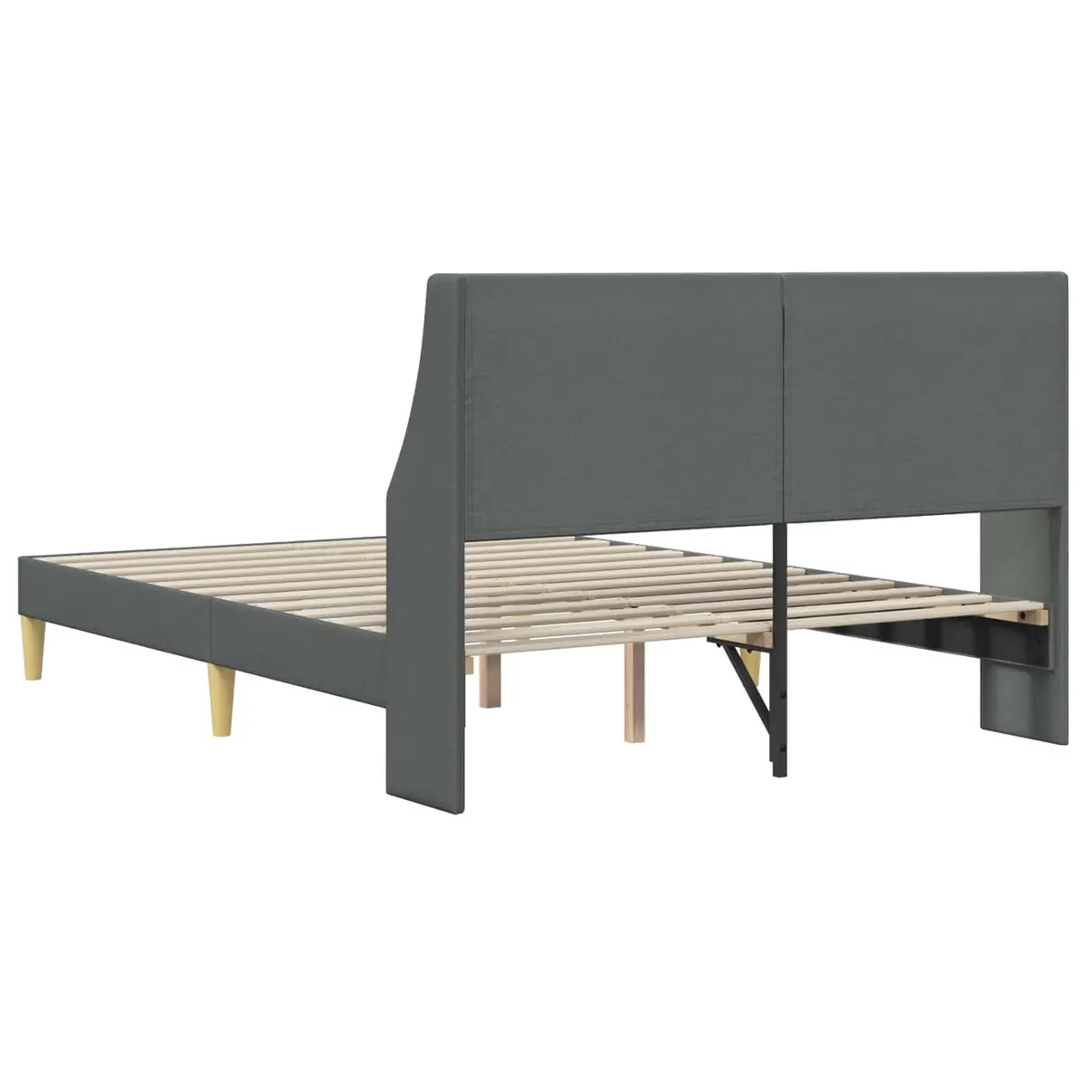 Bed Frame Fixed Slatted Frame Dark Grey Fabric Headboard Rectangular Modern Bedroom Furniture