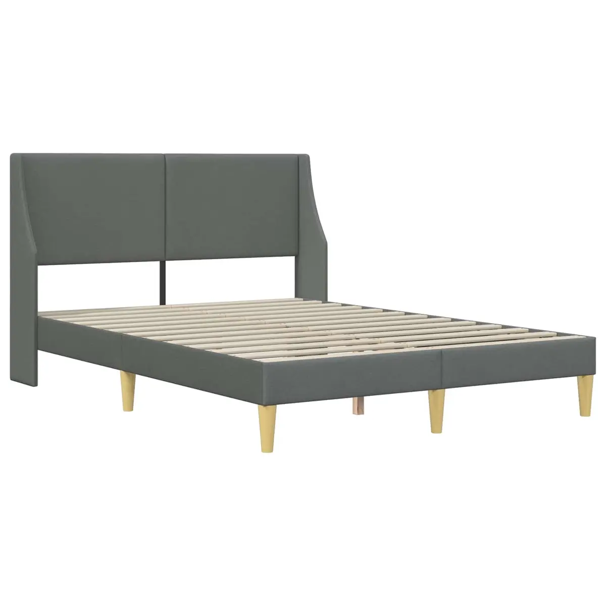 Bed Frame with Fabric Headboard Dark Grey 153 x 203 cm Rectangular Bedroom