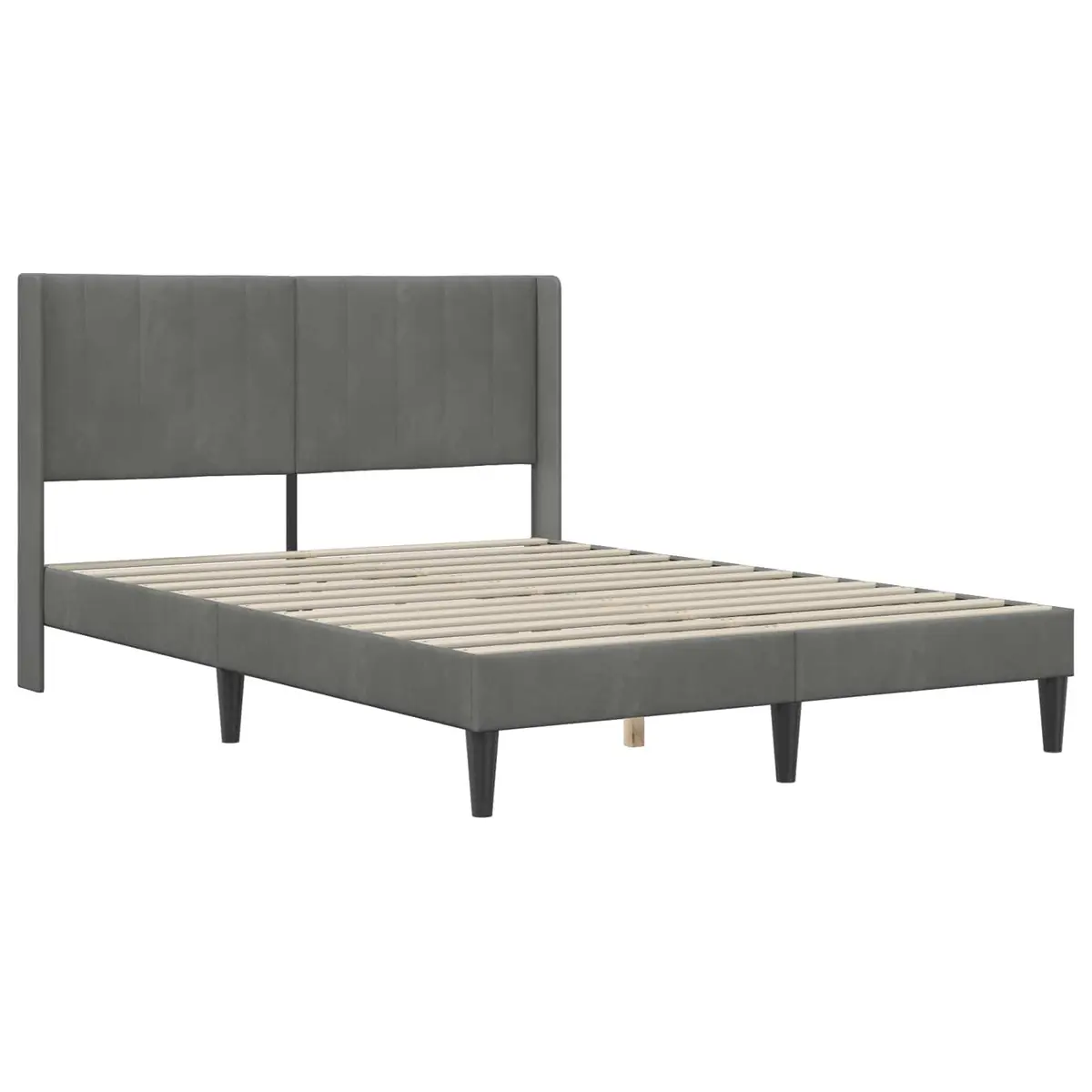 Bed Frame Slatted Base Velvet Headboard Dark Grey 153 x 203 cm Modern