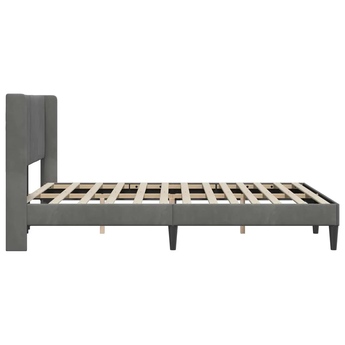 Bed Frame Slatted Base Velvet Headboard Dark Grey 153 x 203 cm Modern