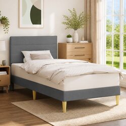 Bed Frame with Fabric Upholstered Headboard Dark Grey 107 x 203 cm Modern