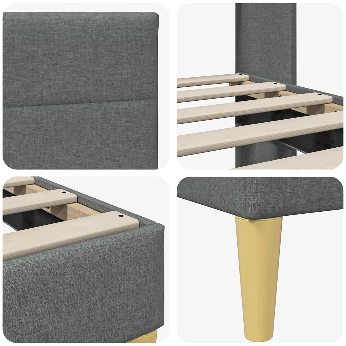 Bed Frame with Fabric Upholstered Headboard Dark Grey 107 x 203 cm Modern