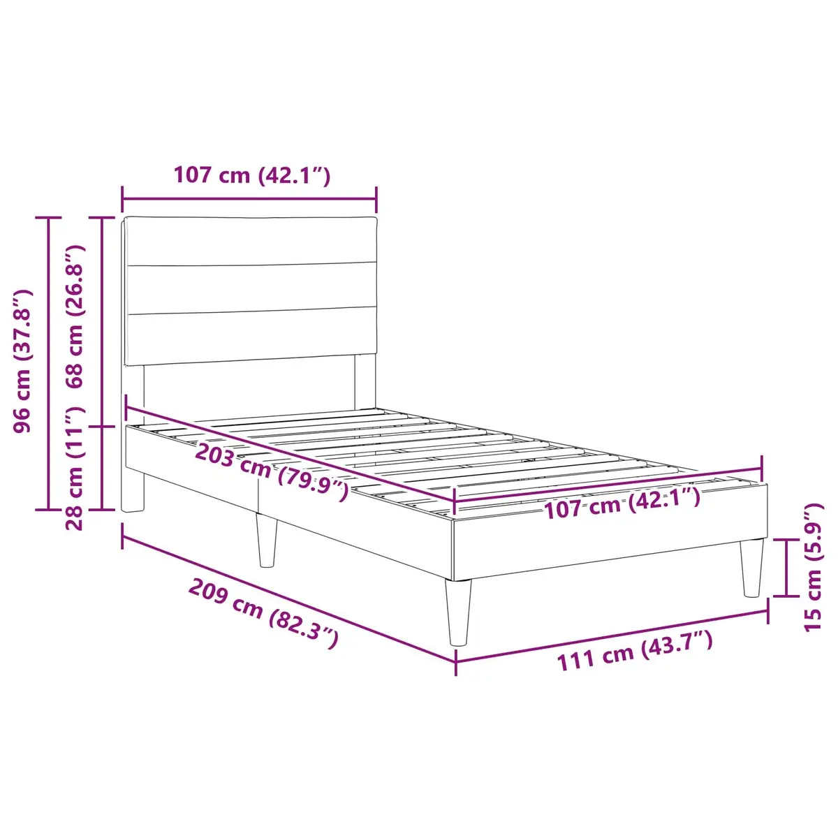 Bed Frame with Fabric Upholstered Headboard Dark Grey 107 x 203 cm Modern